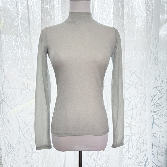 Reformation Tops - REFORMATION BAILEY SILVER KNIT MOCK NECK LONG SLEEVE TOP